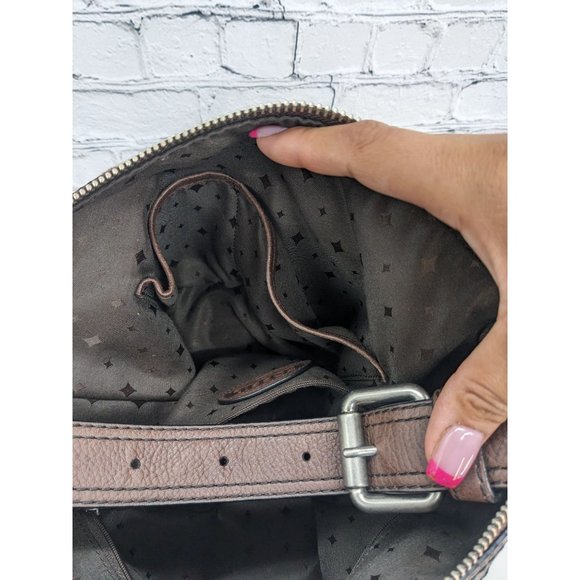 Fossil Maddox Jacquard Brown Geometric Pattern Leather Bucket Bag - Picture 13 of 16